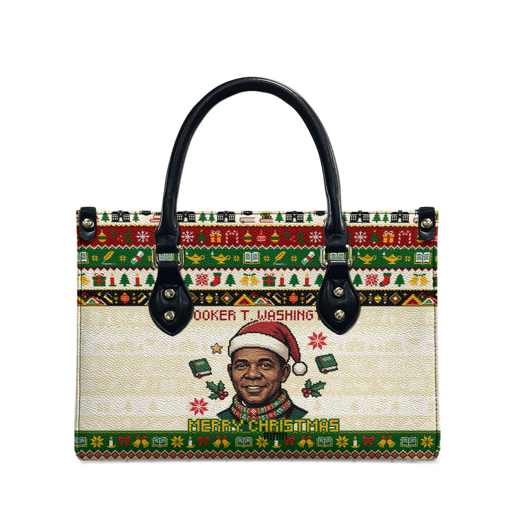 Booker T. Washington Christmas Santa Leather Bag Black History Ugly Pixel Pattern
