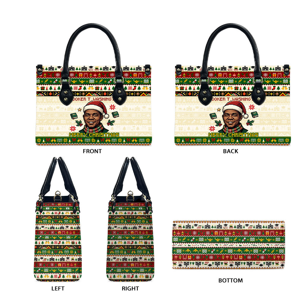 Booker T. Washington Christmas Santa Leather Bag Black History Ugly Pixel Pattern