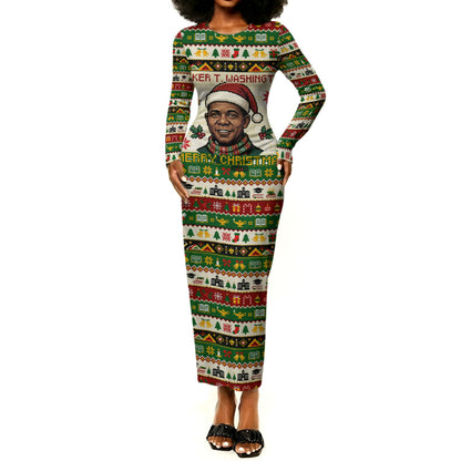 Booker T. Washington Christmas Santa Long Sleeve Bodycon Dress Black History Ugly Pixel Pattern