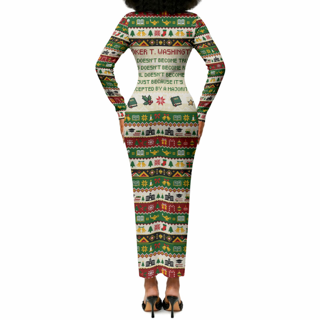 Booker T. Washington Christmas Santa Long Sleeve Bodycon Dress Black History Ugly Pixel Pattern