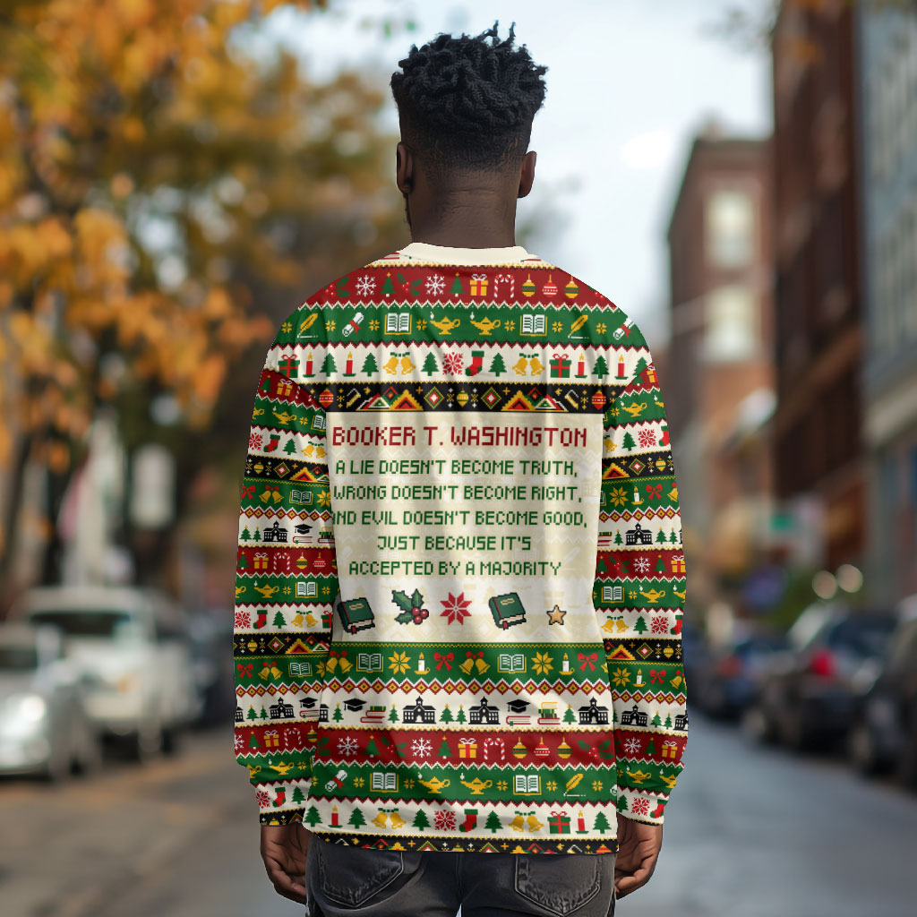 Booker T. Washington Christmas Santa Long Sleeve Shirt Black History Ugly Pixel Pattern