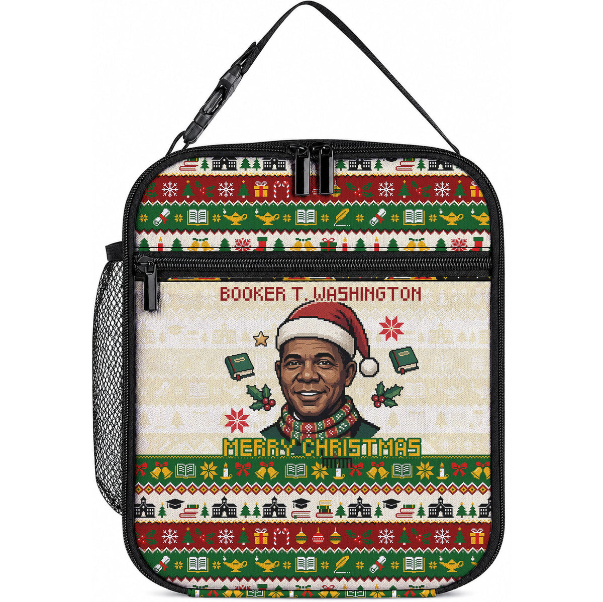 Booker T. Washington Christmas Santa Lunch Bag Black History Ugly Pixel Pattern