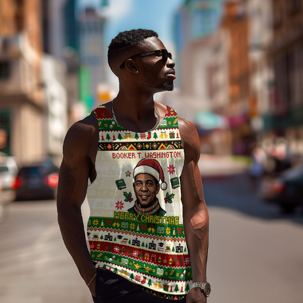 Booker T. Washington Christmas Santa Men Tank Top Black History Ugly Pixel Pattern
