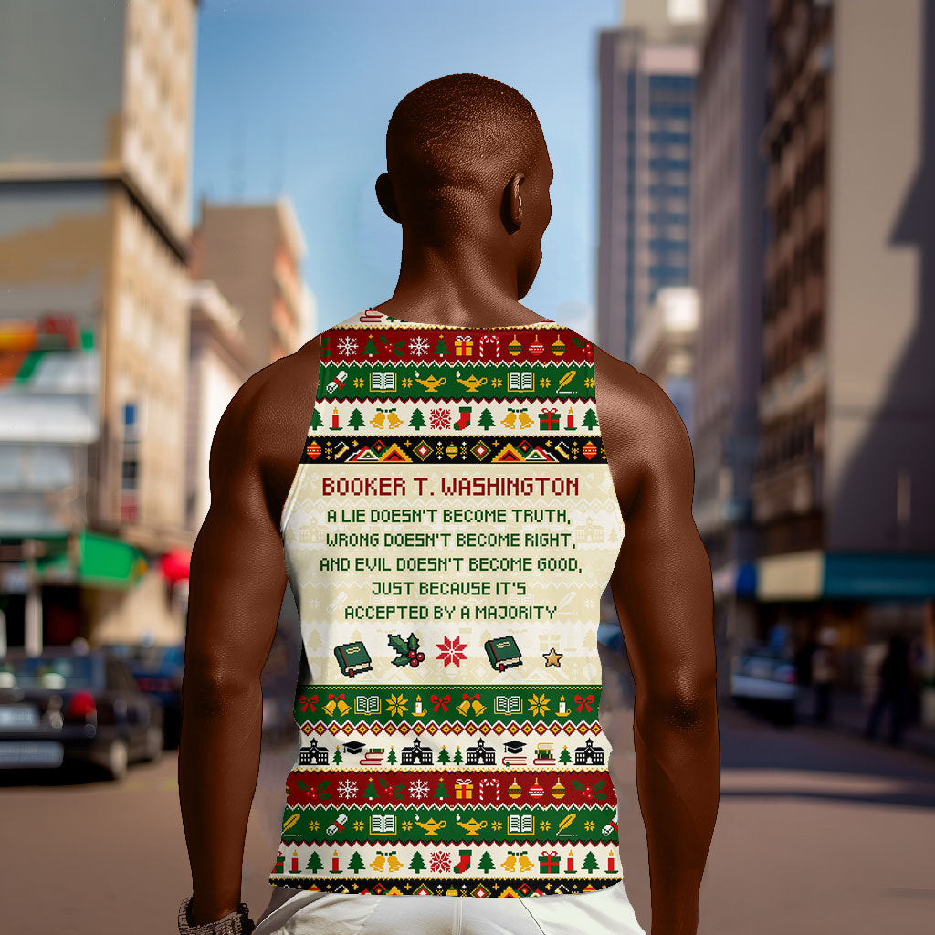 Booker T. Washington Christmas Santa Men Tank Top Black History Ugly Pixel Pattern