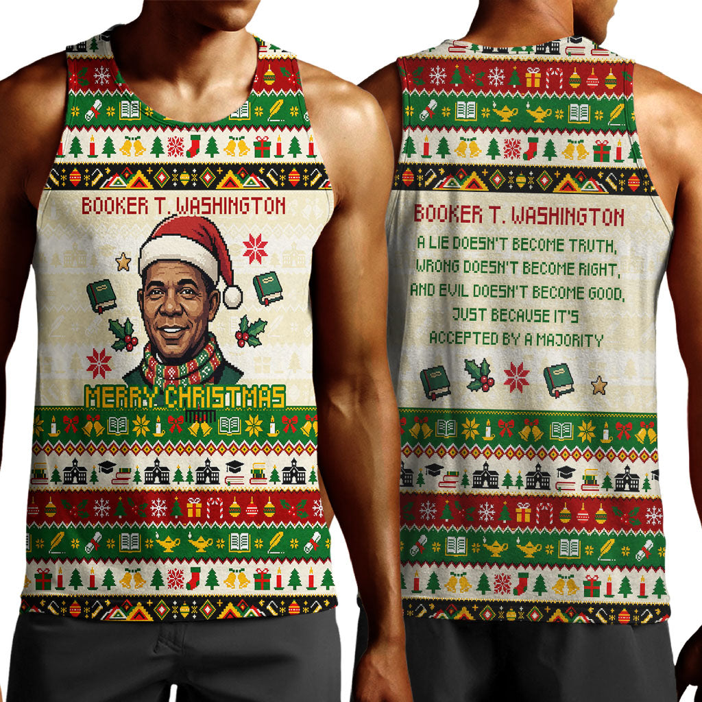 Booker T. Washington Christmas Santa Men Tank Top Black History Ugly Pixel Pattern