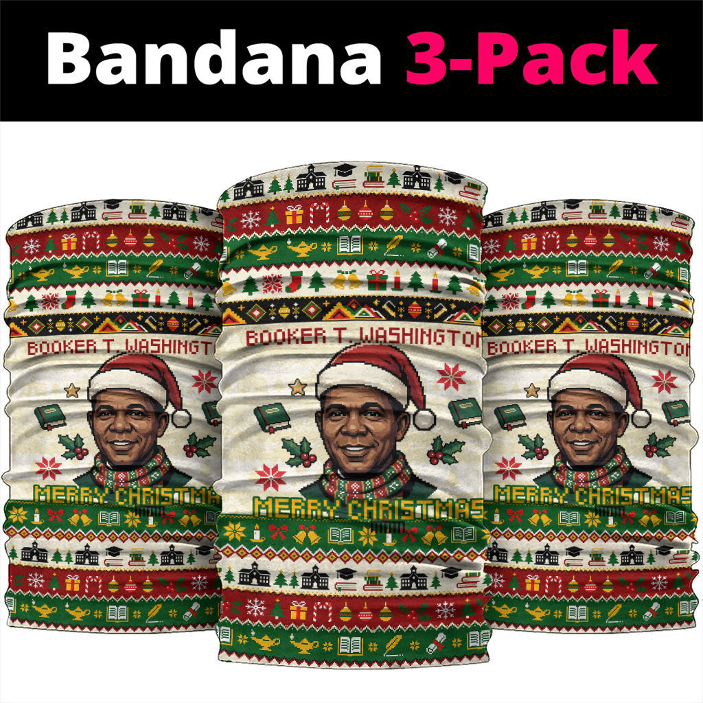 Booker T. Washington Christmas Santa Neck Gaiter Black History Ugly Pixel Pattern