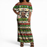 Booker T. Washington Christmas Santa Off Shoulder Maxi Dress Black History Ugly Pixel Pattern