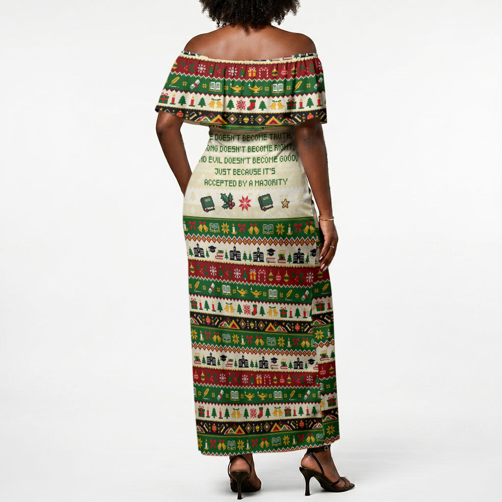 Booker T. Washington Christmas Santa Off Shoulder Maxi Dress Black History Ugly Pixel Pattern