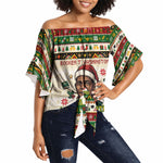 Booker T. Washington Christmas Santa Off Shoulder Wrap Waist Top Black History Ugly Pixel Pattern
