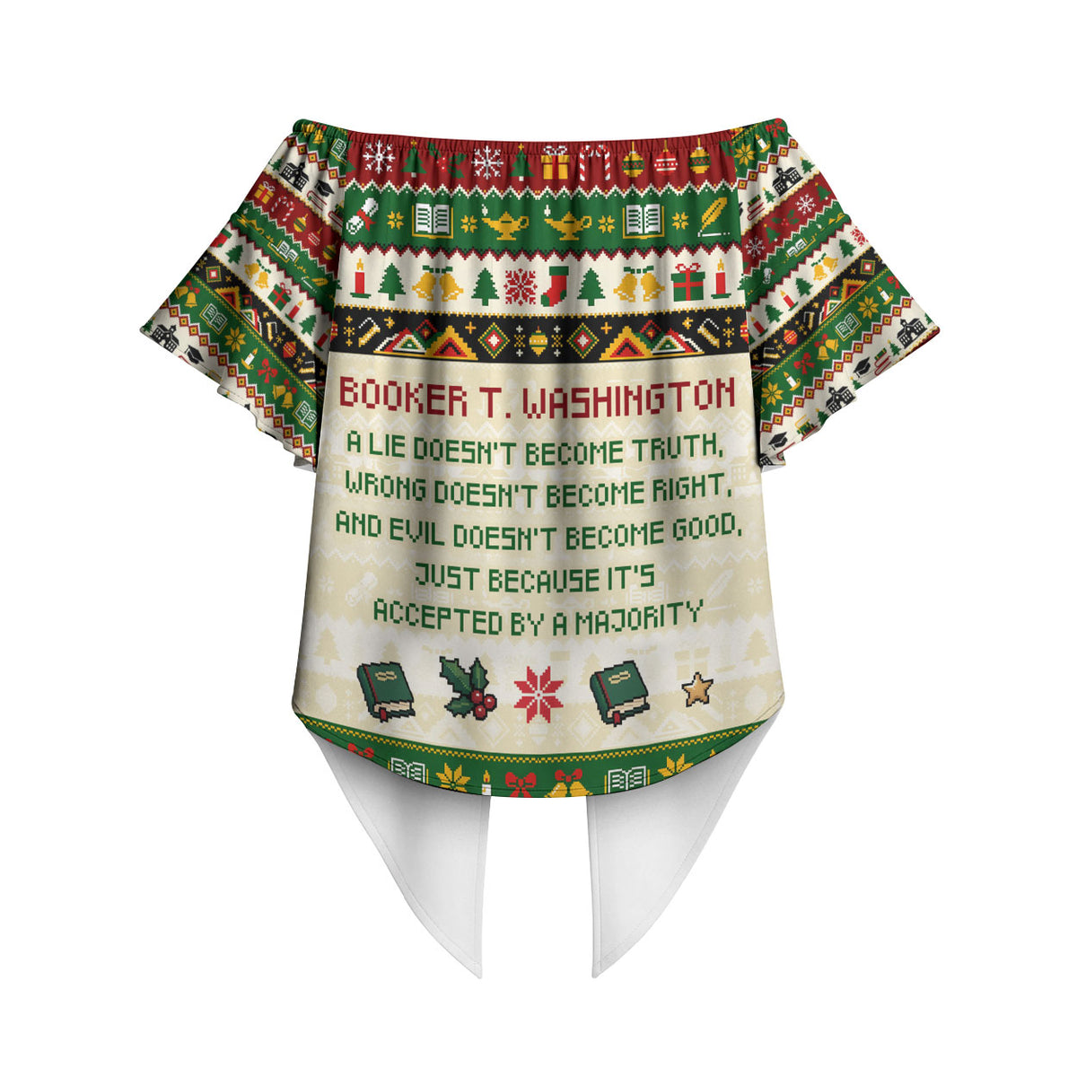 Booker T. Washington Christmas Santa Off Shoulder Wrap Waist Top Black History Ugly Pixel Pattern
