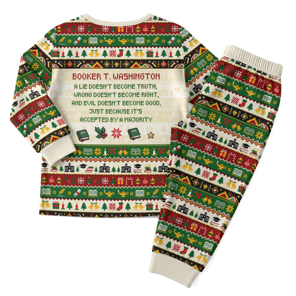 Booker T. Washington Christmas Santa Christmas Pajama Set Black History Ugly Pixel Pattern