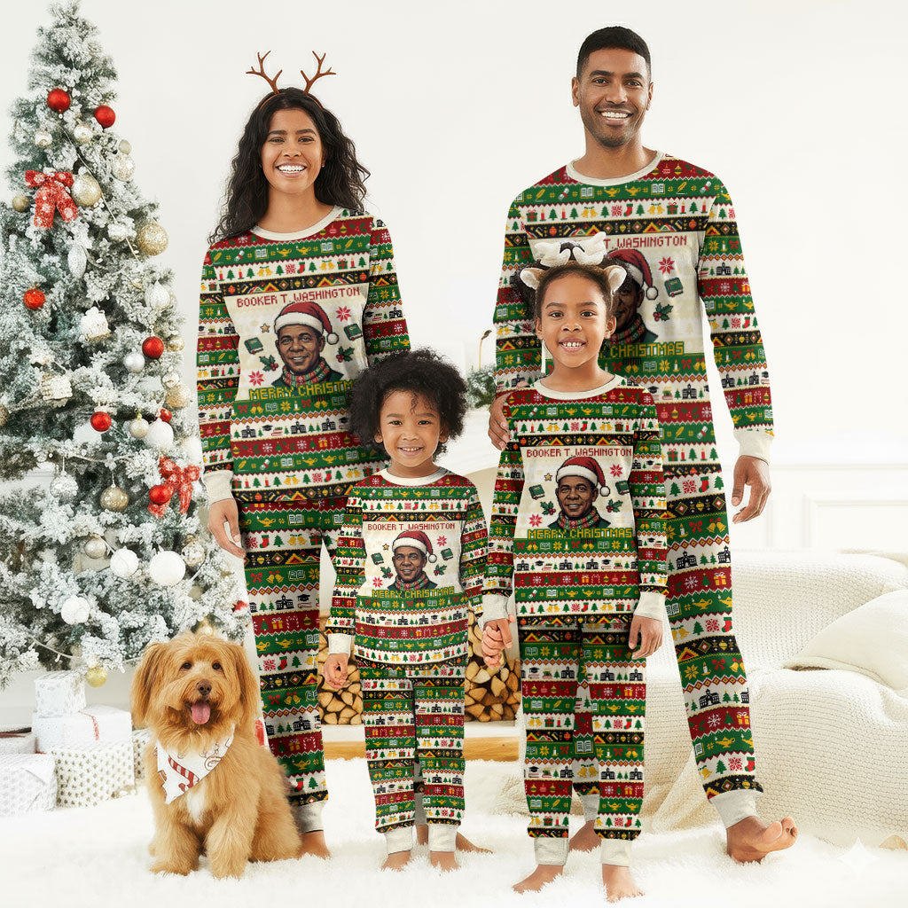 Booker T. Washington Christmas Santa Christmas Pajama Set Black History Ugly Pixel Pattern