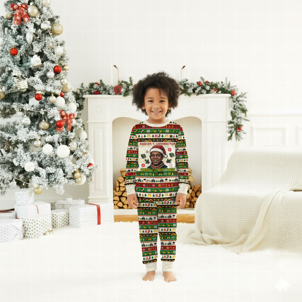 Booker T. Washington Christmas Santa Christmas Pajama Set Black History Ugly Pixel Pattern