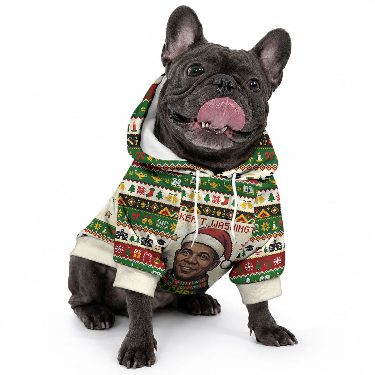 Booker T. Washington Christmas Santa Pet Hoodie Black History Ugly Pixel Pattern