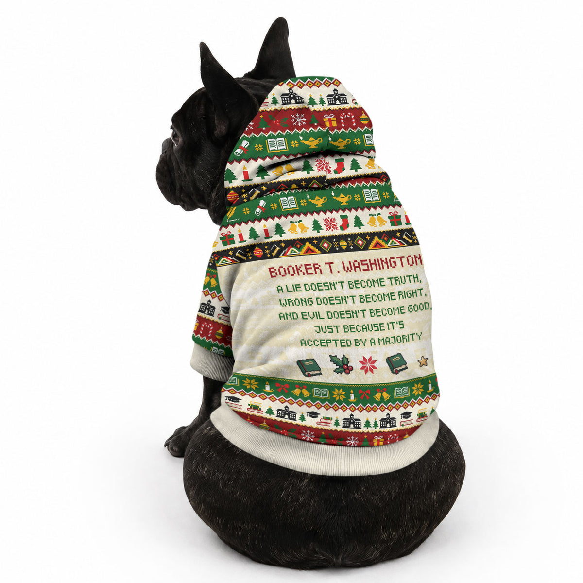 Booker T. Washington Christmas Santa Pet Hoodie Black History Ugly Pixel Pattern