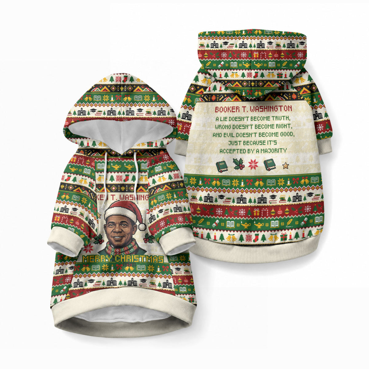 Booker T. Washington Christmas Santa Pet Hoodie Black History Ugly Pixel Pattern