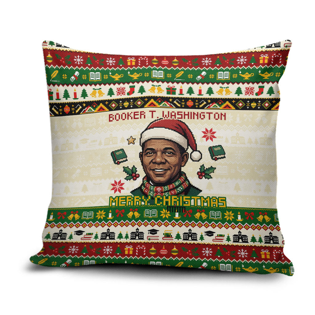 Booker T. Washington Christmas Santa Pillow Cover Black History Ugly Pixel Pattern