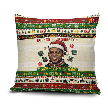 Booker T. Washington Christmas Santa Pillow Cover Black History Ugly Pixel Pattern