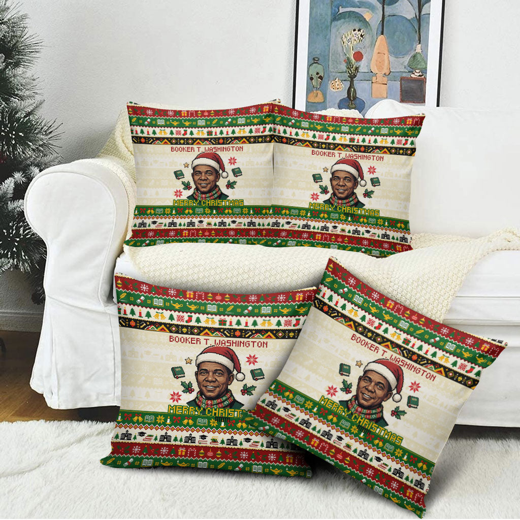 Booker T. Washington Christmas Santa Pillow Cover Black History Ugly Pixel Pattern