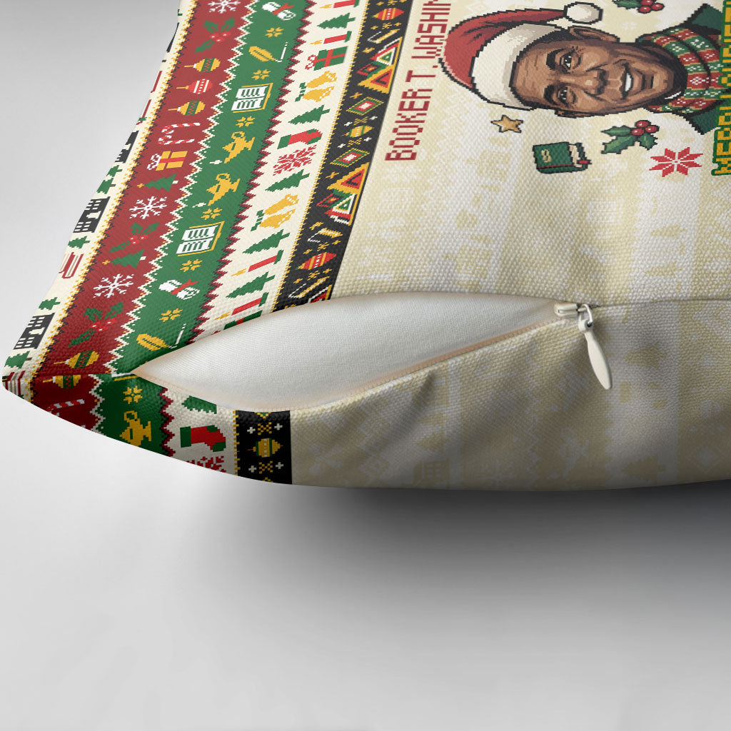 Booker T. Washington Christmas Santa Pillow Cover Black History Ugly Pixel Pattern