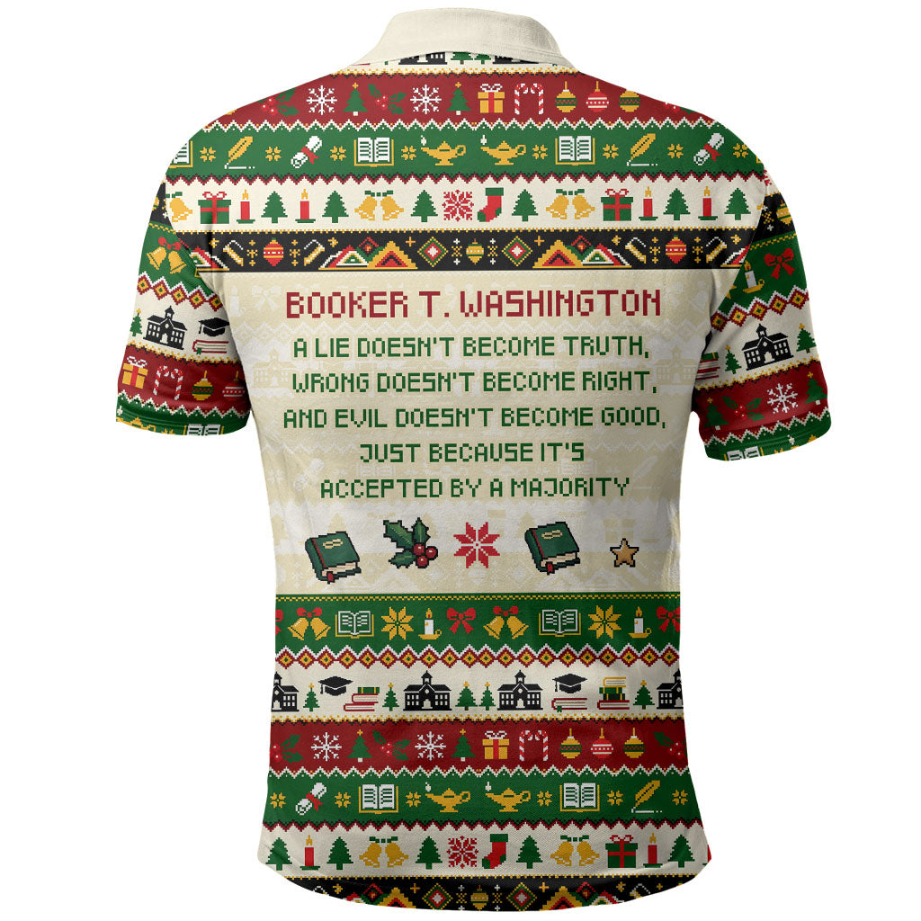 Booker T. Washington Christmas Santa Polo Shirt Black History Ugly Pixel Pattern