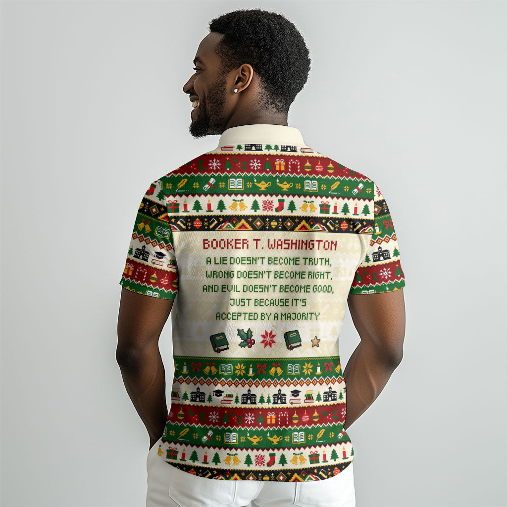 Booker T. Washington Christmas Santa Polo Shirt Black History Ugly Pixel Pattern