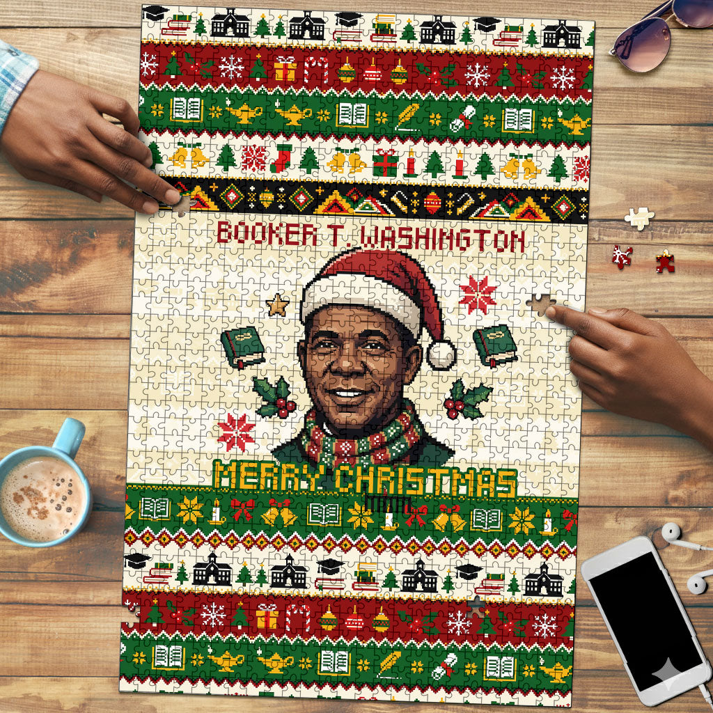 Booker T. Washington Christmas Santa Puzzle Black History Ugly Pixel Pattern