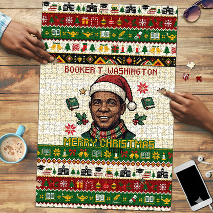 Booker T. Washington Christmas Santa Puzzle Black History Ugly Pixel Pattern