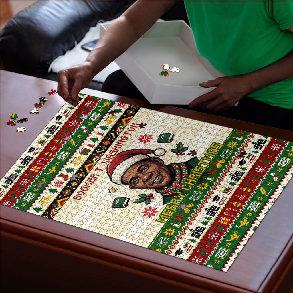 Booker T. Washington Christmas Santa Puzzle Black History Ugly Pixel Pattern