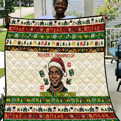 Booker T. Washington Christmas Santa Quilt Black History Ugly Pixel Pattern