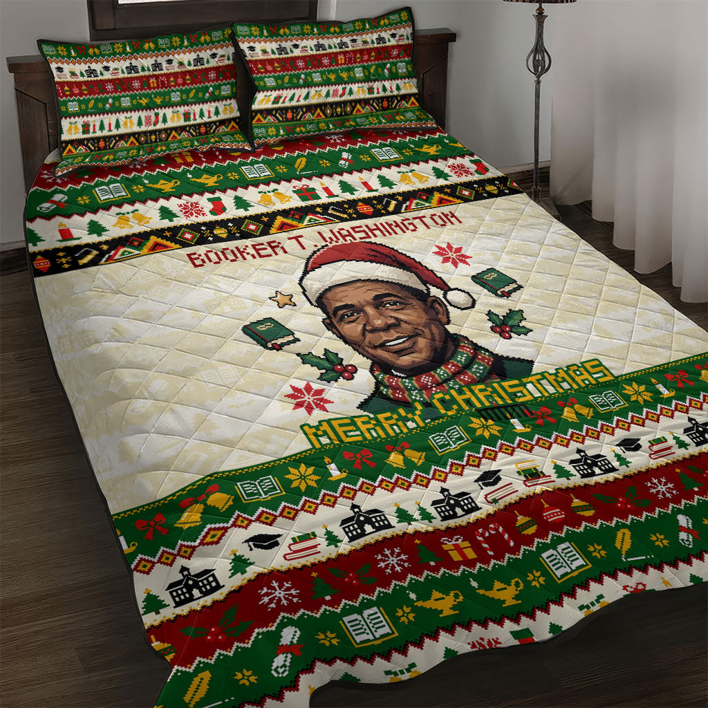Booker T. Washington Christmas Santa Quilt Bed Set Black History Ugly Pixel Pattern