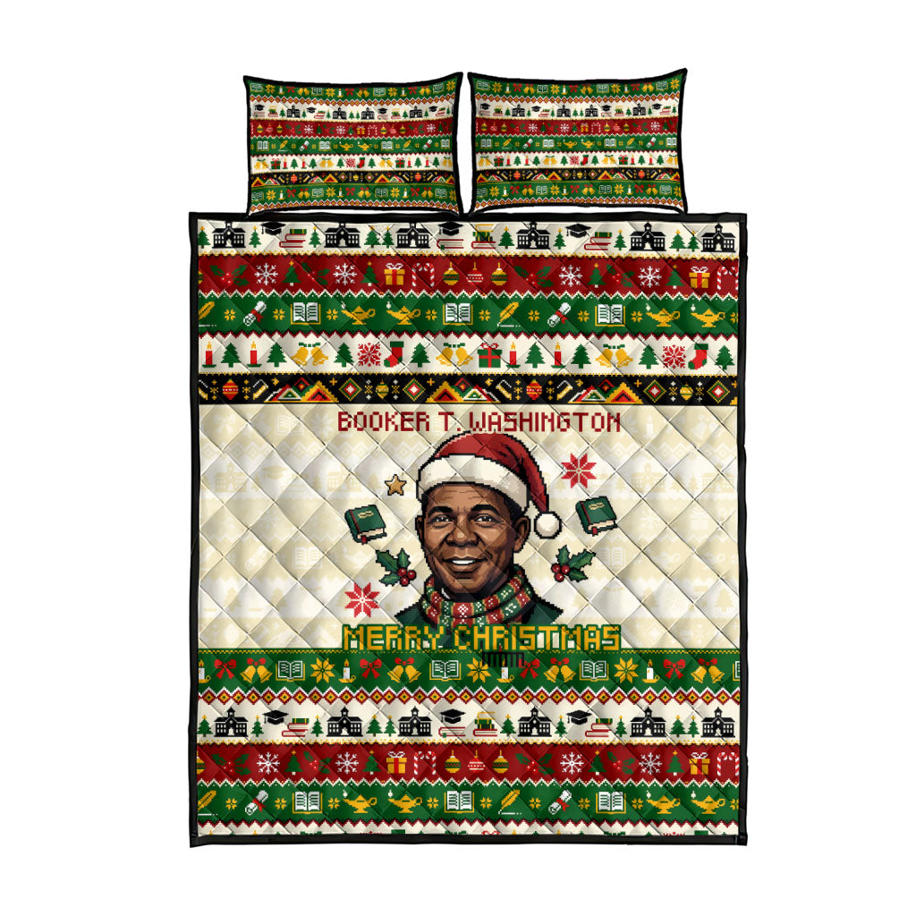 Booker T. Washington Christmas Santa Quilt Bed Set Black History Ugly Pixel Pattern