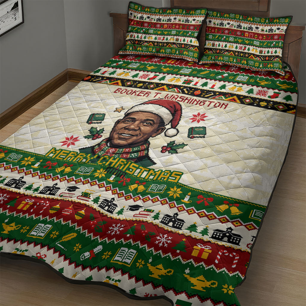 Booker T. Washington Christmas Santa Quilt Bed Set Black History Ugly Pixel Pattern