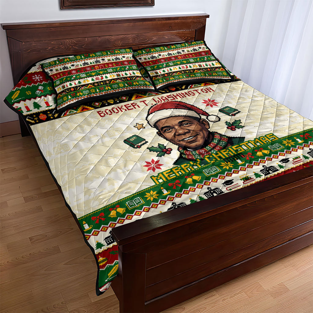 Booker T. Washington Christmas Santa Quilt Bed Set Black History Ugly Pixel Pattern