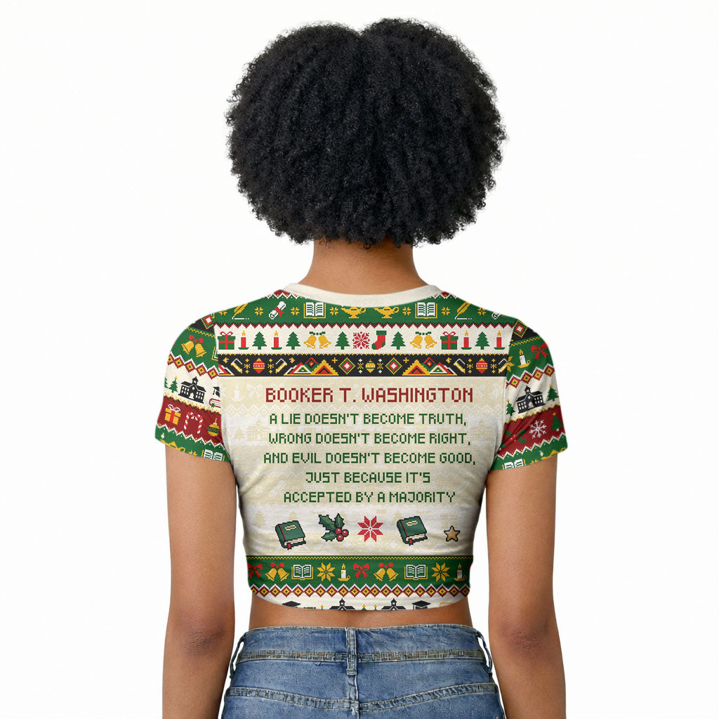 Booker T. Washington Christmas Santa Raglan Cropped T shirt Black History Ugly Pixel Pattern
