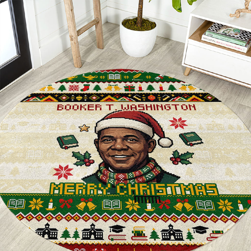 Booker T. Washington Christmas Santa Round Carpet Black History Ugly Pixel Pattern
