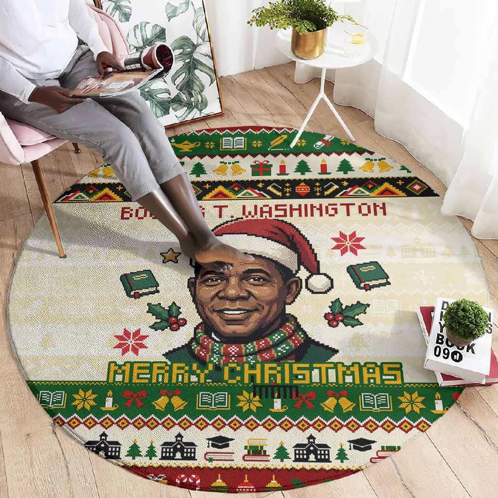 Booker T. Washington Christmas Santa Round Carpet Black History Ugly Pixel Pattern