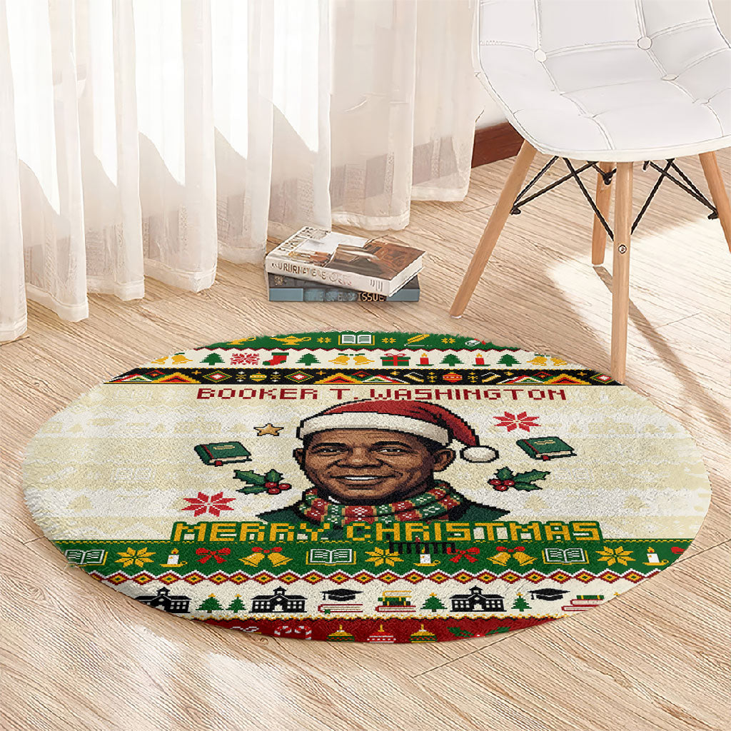 Booker T. Washington Christmas Santa Round Carpet Black History Ugly Pixel Pattern