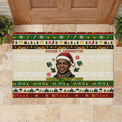 Booker T. Washington Christmas Santa Rubber Doormat Black History Ugly Pixel Pattern
