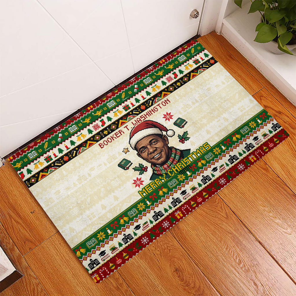 Booker T. Washington Christmas Santa Rubber Doormat Black History Ugly Pixel Pattern