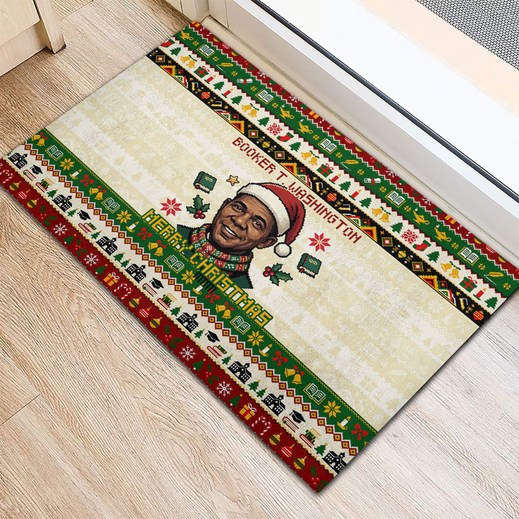 Booker T. Washington Christmas Santa Rubber Doormat Black History Ugly Pixel Pattern