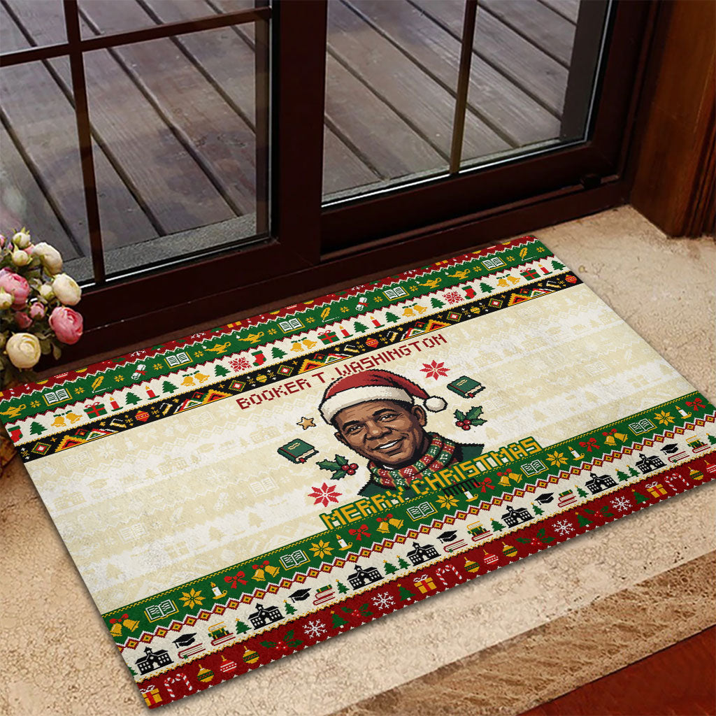 Booker T. Washington Christmas Santa Rubber Doormat Black History Ugly Pixel Pattern