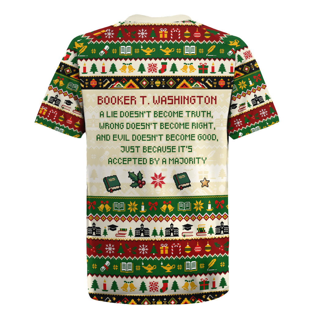 Booker T. Washington Christmas Santa Rugby Jersey Black History Ugly Pixel Pattern