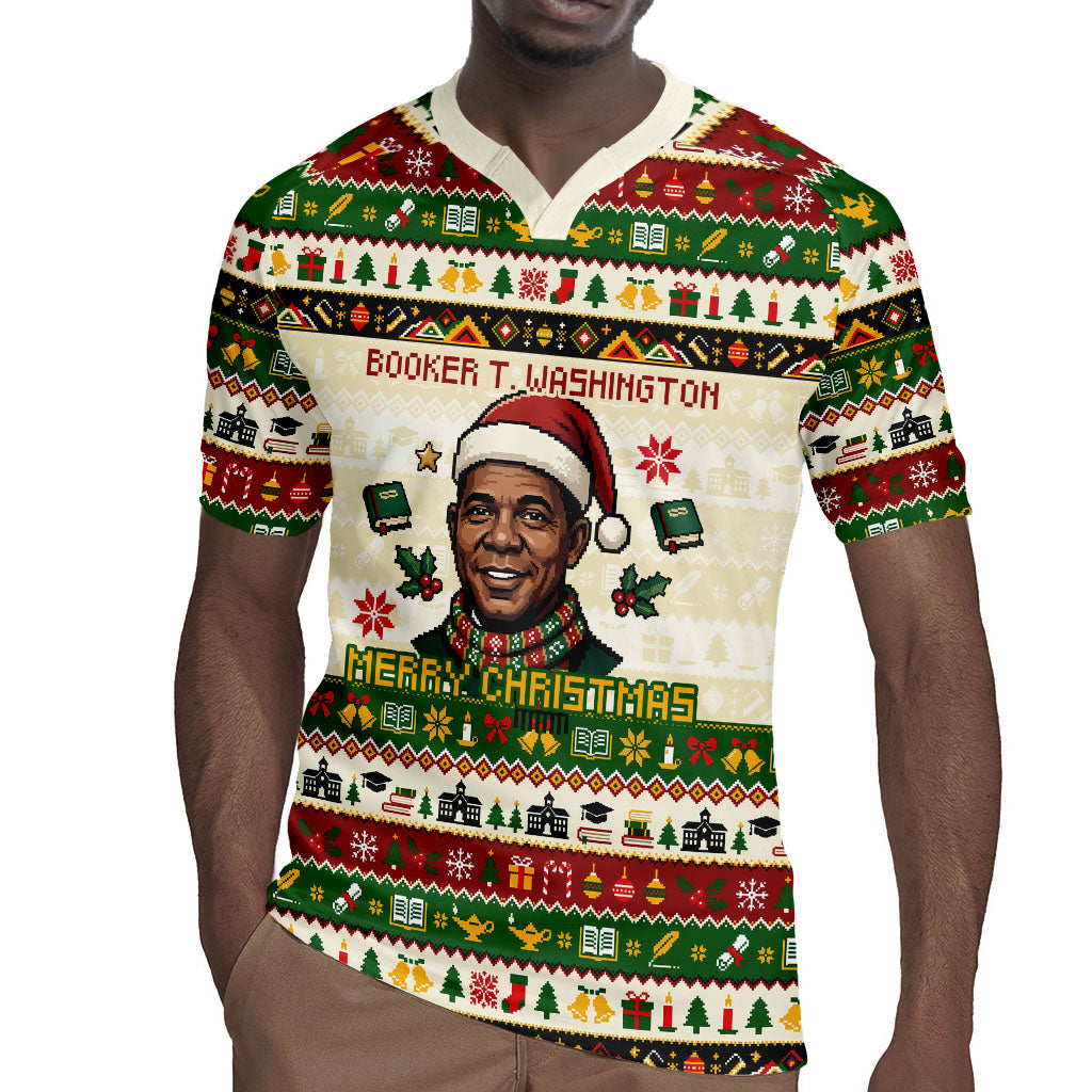 Booker T. Washington Christmas Santa Rugby Jersey Black History Ugly Pixel Pattern