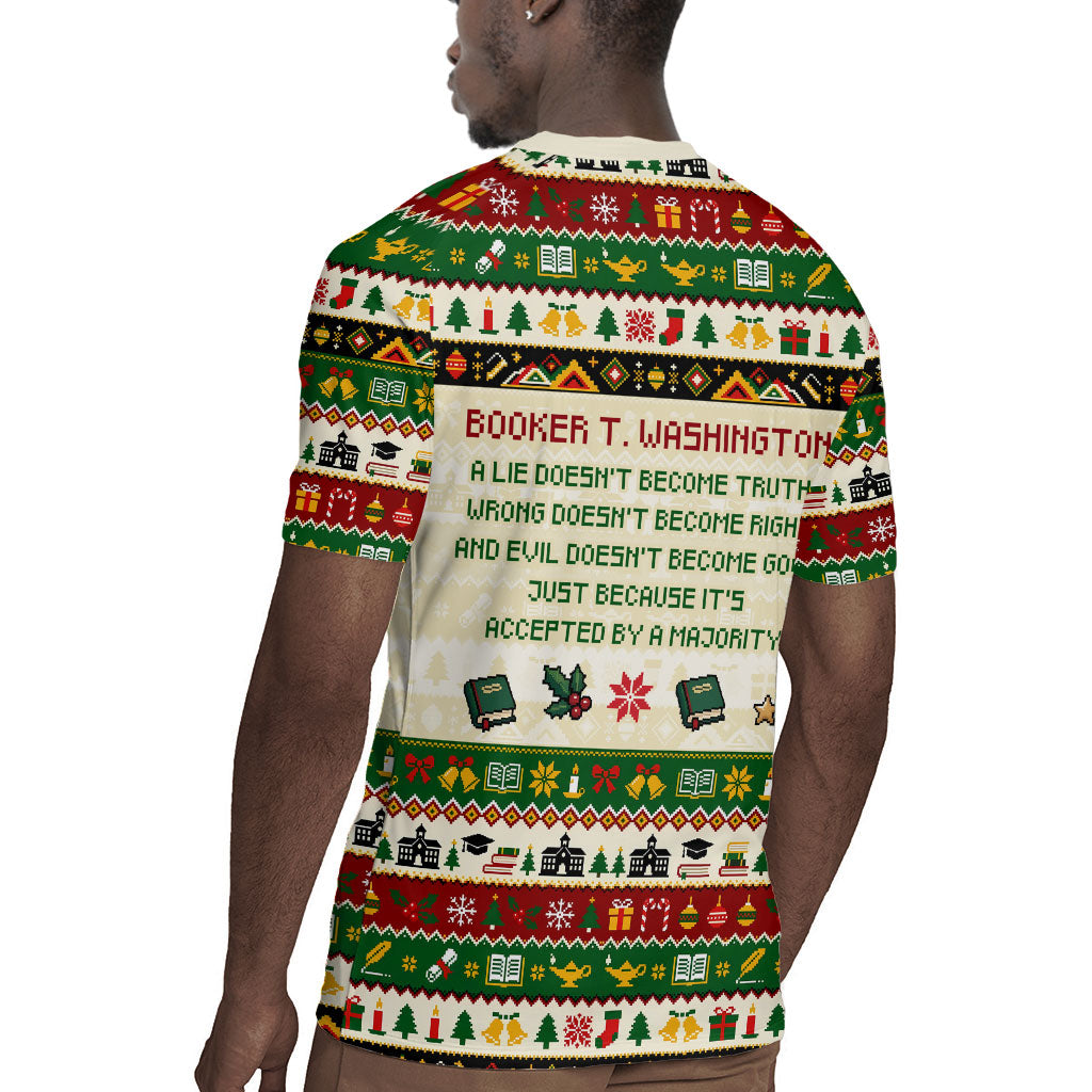 Booker T. Washington Christmas Santa Rugby Jersey Black History Ugly Pixel Pattern