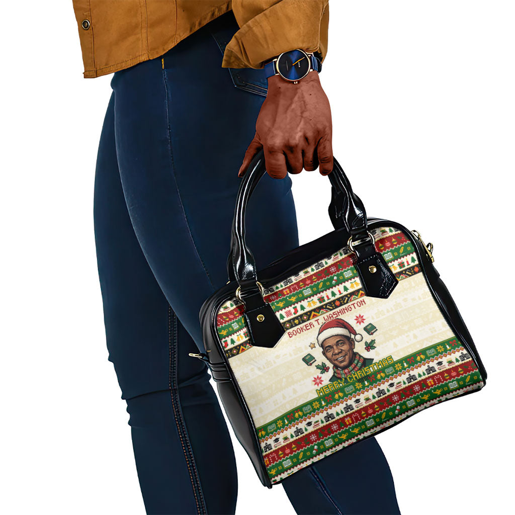 Booker T. Washington Christmas Santa Shoulder Handbag Black History Ugly Pixel Pattern