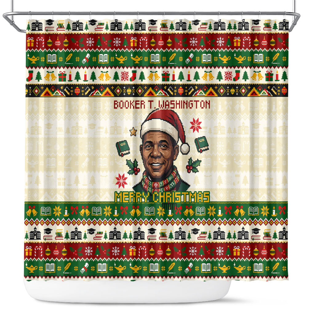 Booker T. Washington Christmas Santa Shower Curtain Black History Ugly Pixel Pattern