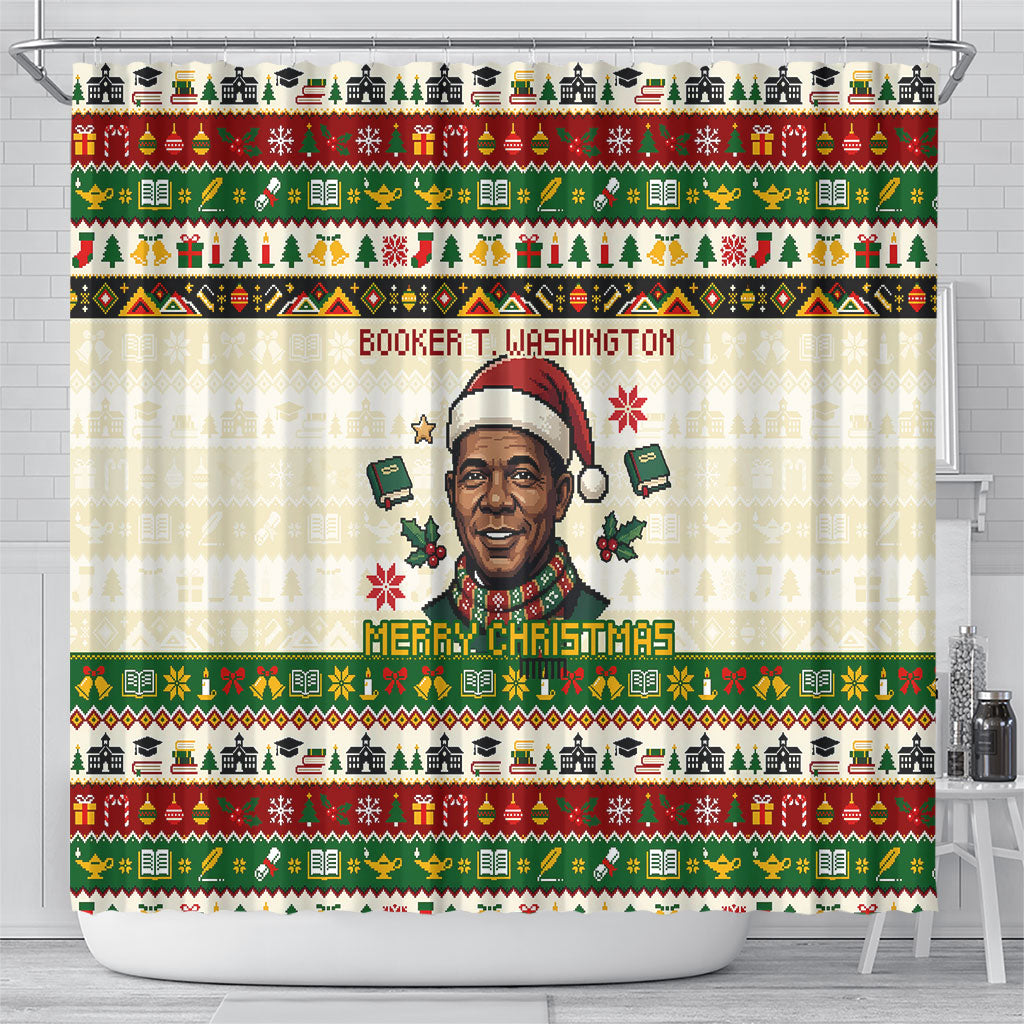 Booker T. Washington Christmas Santa Shower Curtain Black History Ugly Pixel Pattern