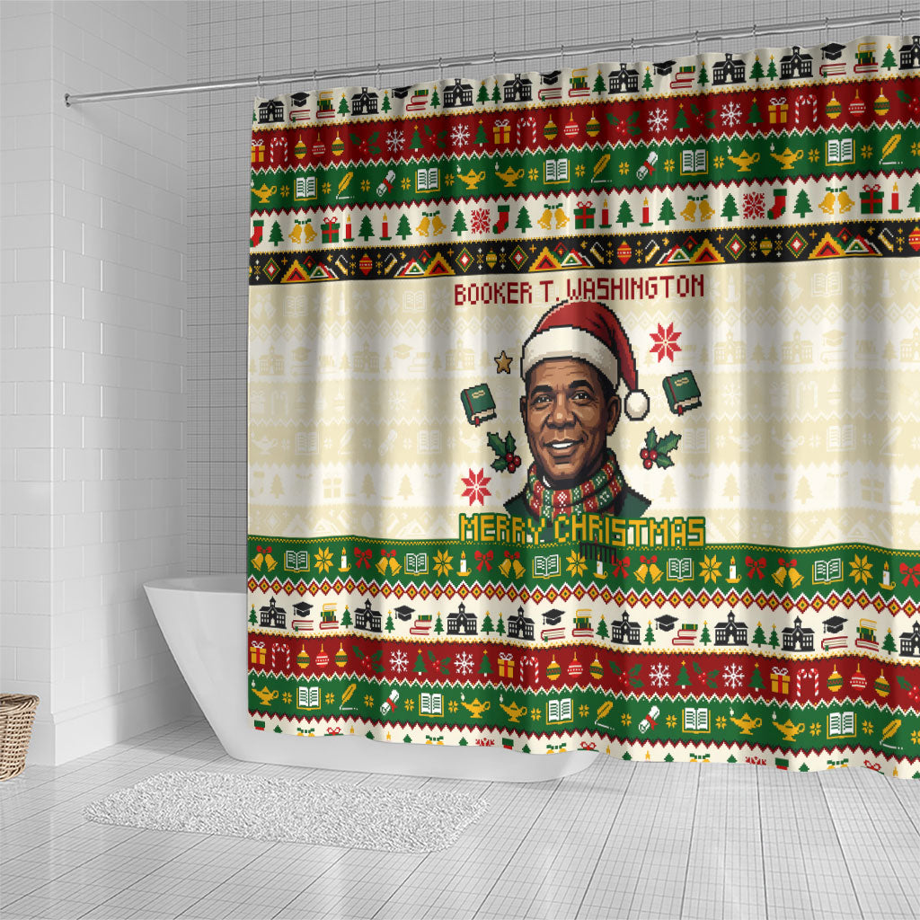 Booker T. Washington Christmas Santa Shower Curtain Black History Ugly Pixel Pattern