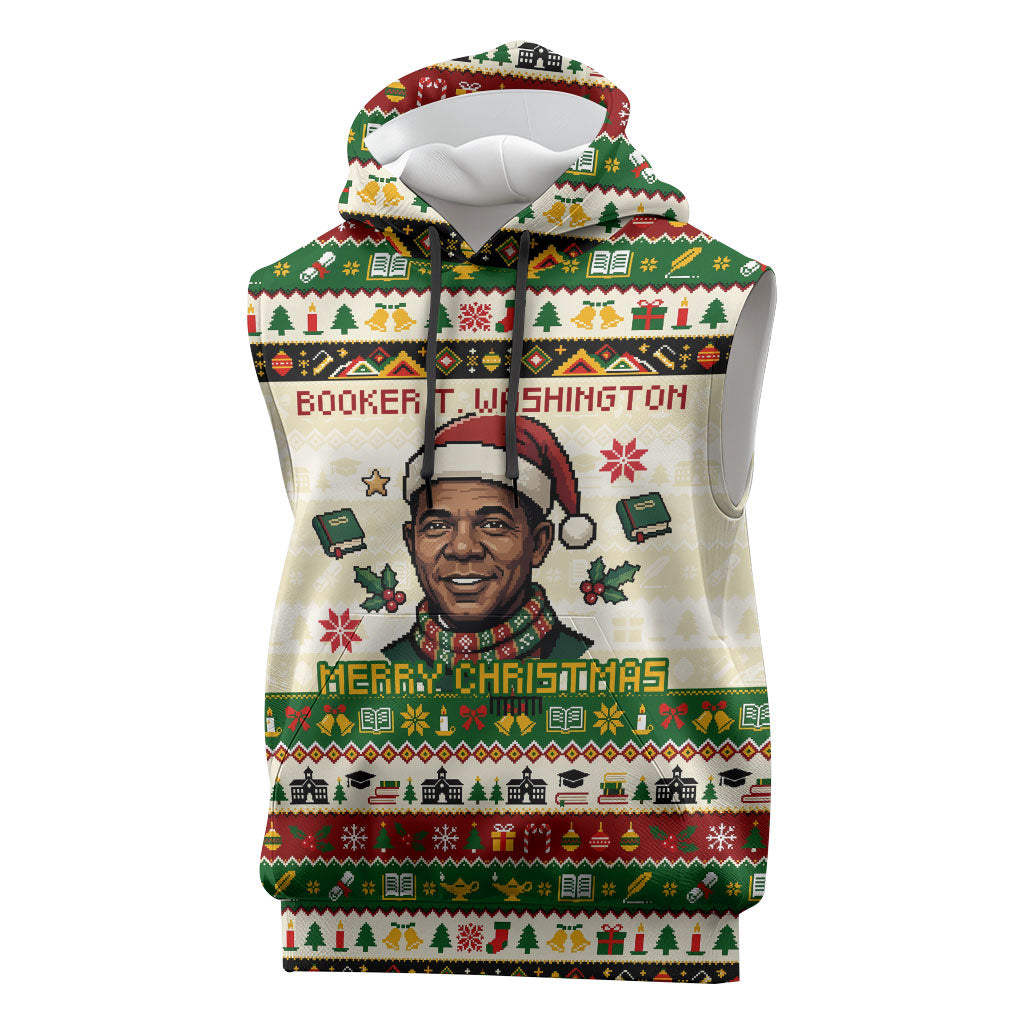 Booker T. Washington Christmas Santa Sleeveless Hoodie Black History Ugly Pixel Pattern